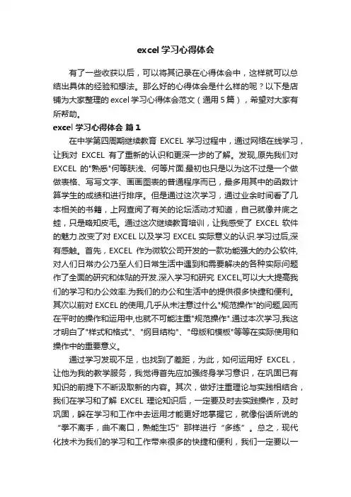 excel学习心得体会
