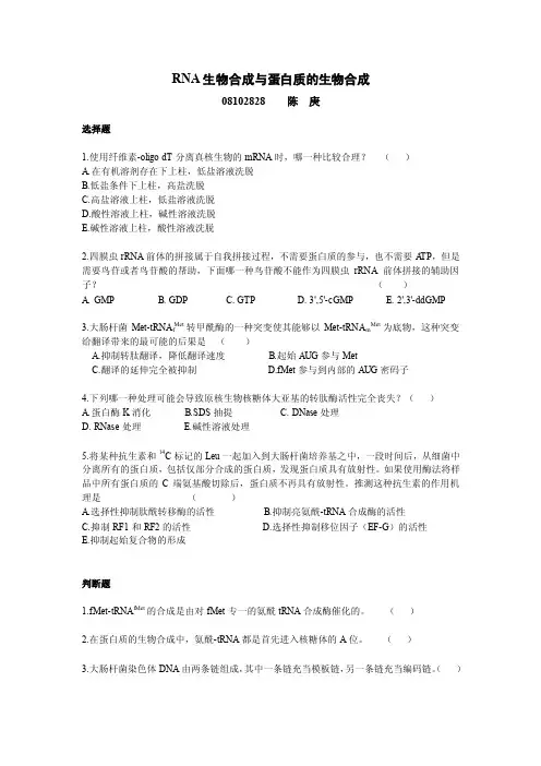 RNA生物合成与蛋白质的生物合成