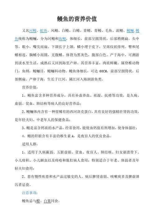 鳗鱼的营养价值