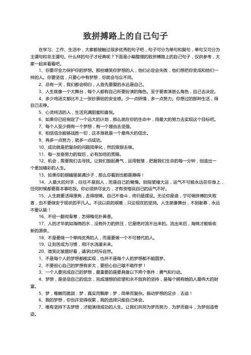 致拼搏路上的自己句子