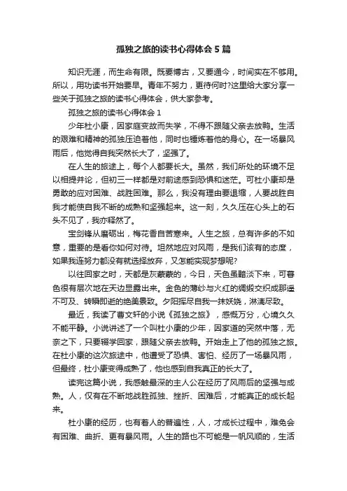 孤独之旅的读书心得体会5篇