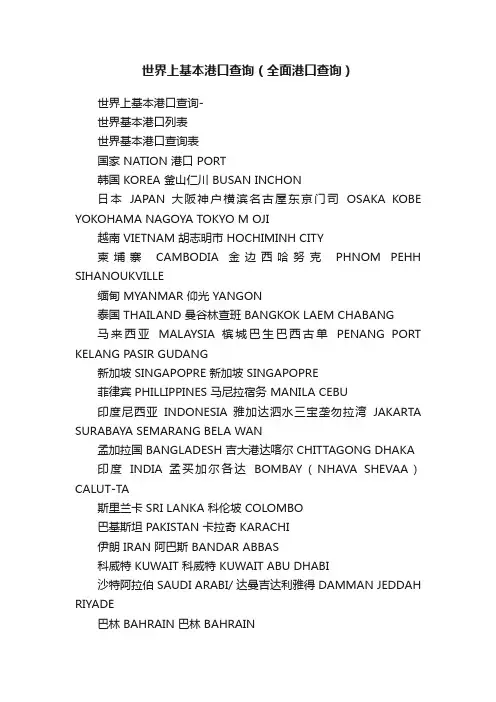 世界上基本港口查询（全面港口查询）