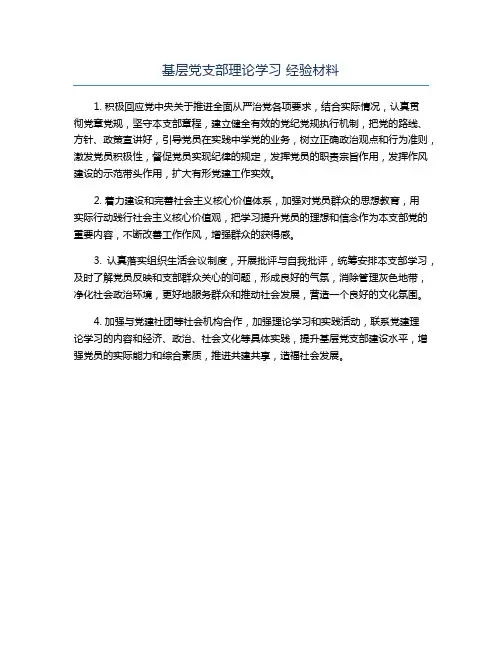 基层党支部理论学习 经验材料