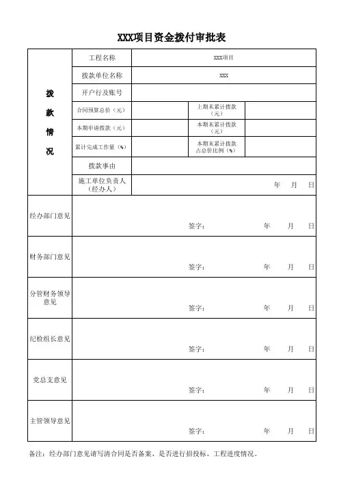项目资金拨付审批表