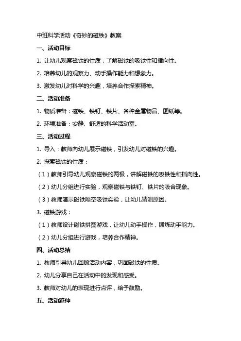 中班科学活动《奇妙的磁铁》教案