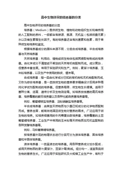 高中生物详尽的培养基的分类