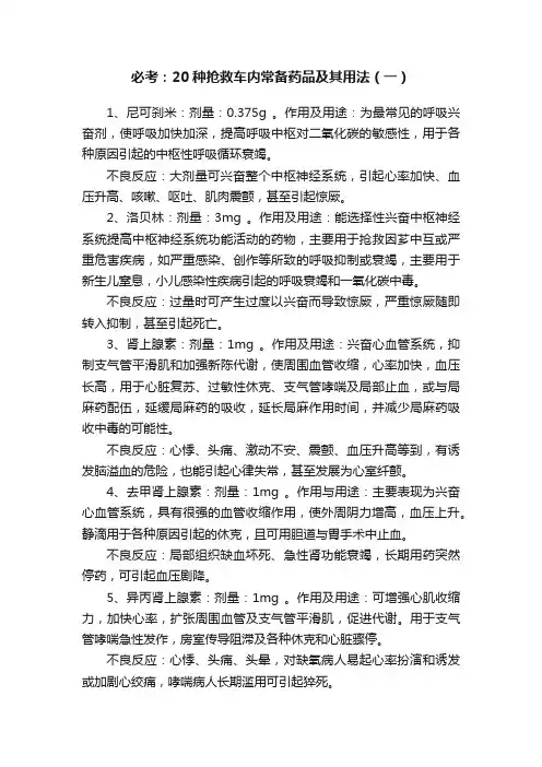 必考：20种抢救车内常备药品及其用法（一）
