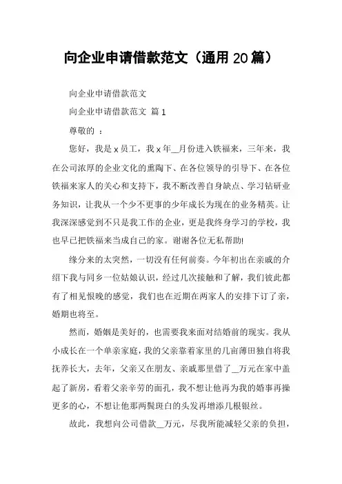 向企业申请借款范文(通用20篇)