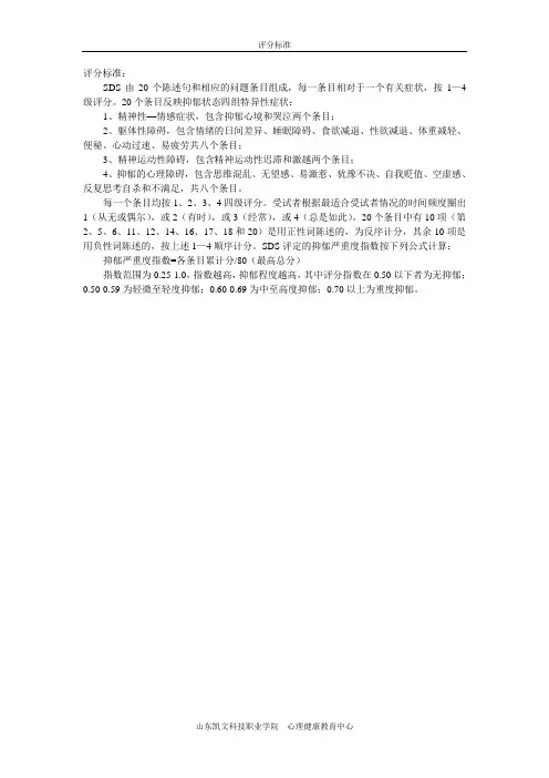 抑郁自评量表评分标准
