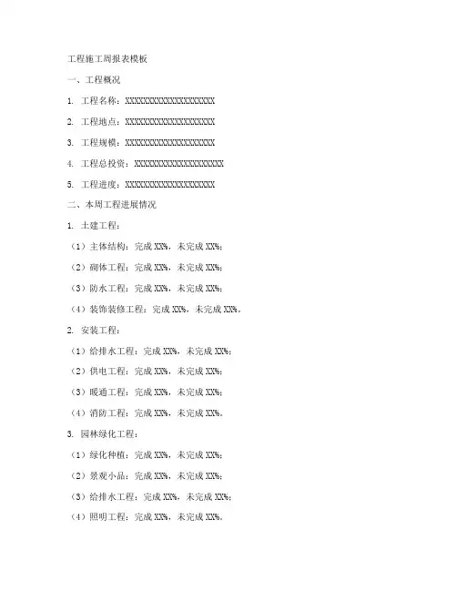 工程施工周报表模板