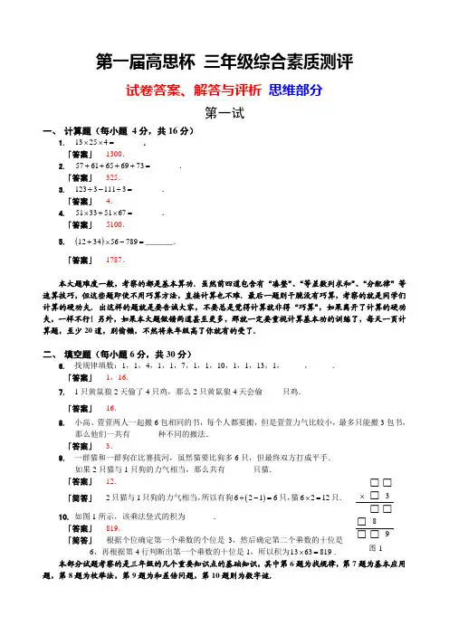 【详解与评析】第一届高思杯 三年级综合素质测评_数学部分