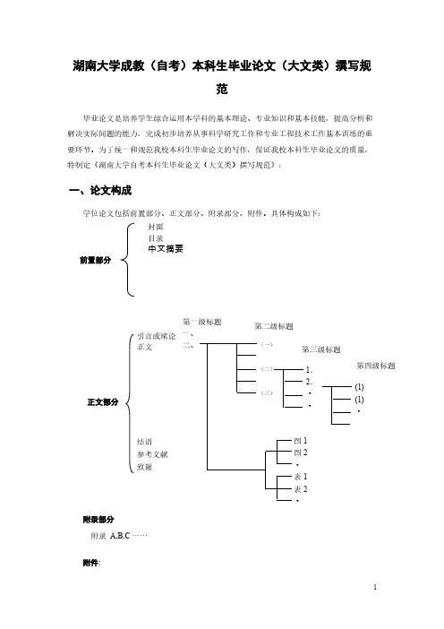 【免费下载】湖南大学本科生毕业论文撰写规范