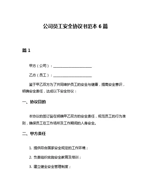 公司员工安全协议书范本6篇
