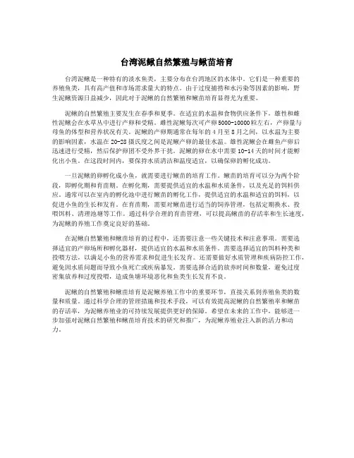 台湾泥鳅自然繁殖与鳅苗培育