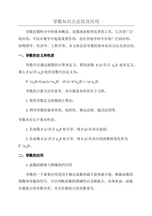 导数知识点总结及应用