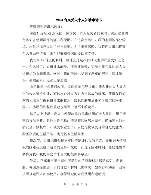 2024台风受灾个人补助申请书