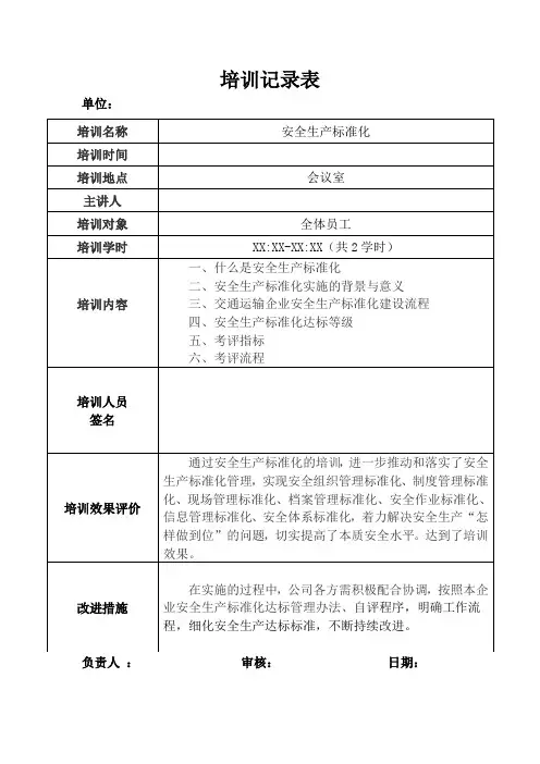 16.1.6安全生产标准化培训记录表