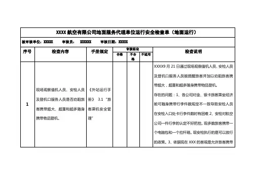 航空公司外站地面运行安全检查单模板