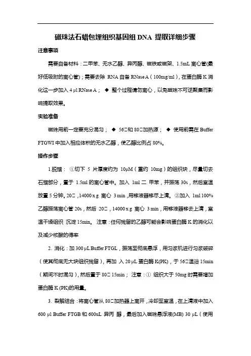 磁珠法石蜡包埋组织基因组DNA 提取详细步骤