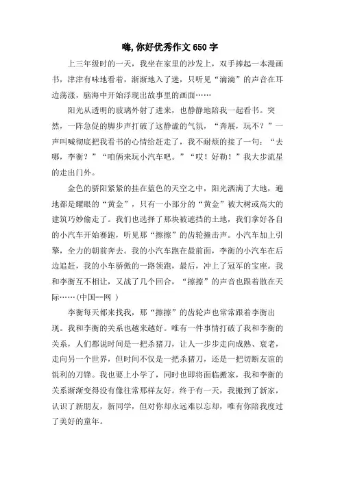 嗨,你好优秀作文650字