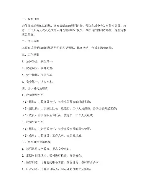 篮球训练队应急预案