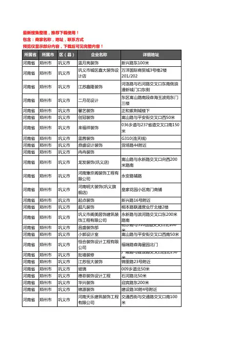 新版河南省郑州市巩义市装修公司企业公司商家户名录单联系方式地址大全87家