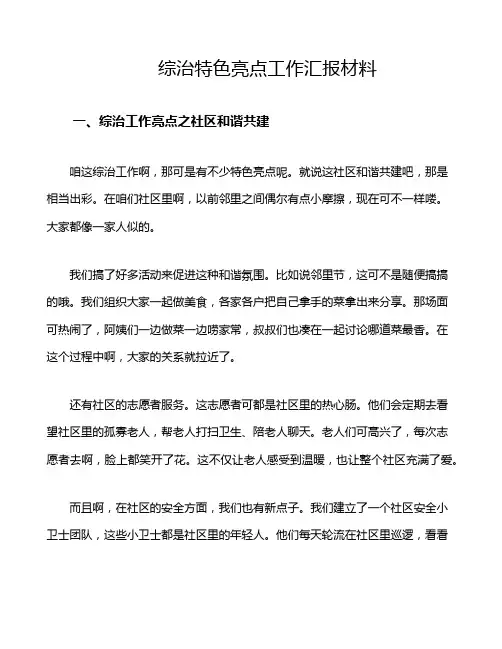 综治特色亮点工作汇报材料