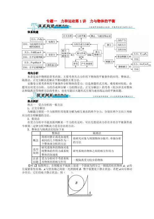 安徽省高考物理二轮复习 专题一 力和运动 第1讲 力与物体的平衡
