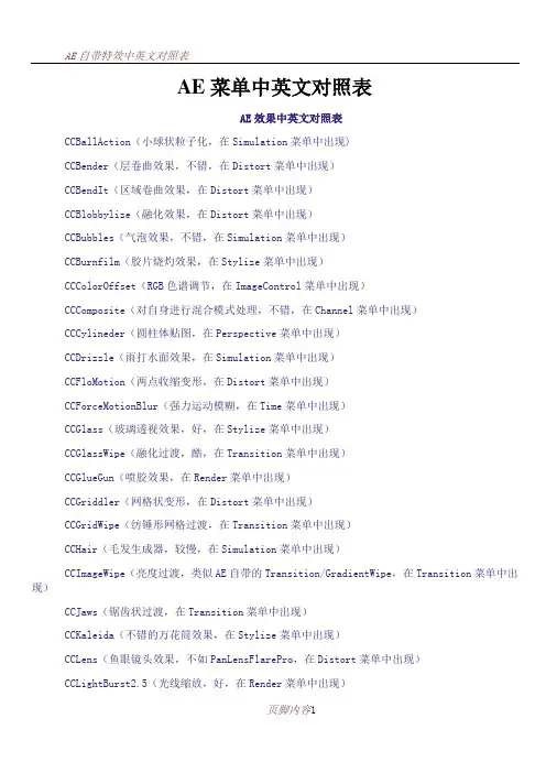 AE菜单中英文对照表