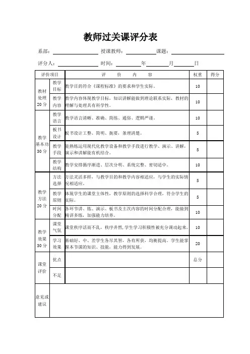 优质课课堂教学评价表