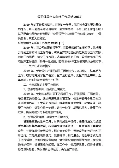 公司领导个人年终工作总结2019