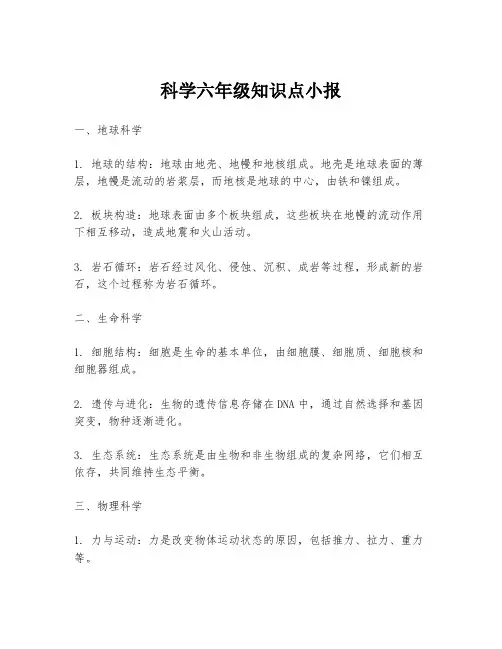 科学六年级知识点小报