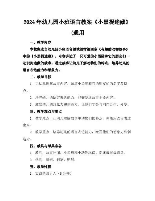 2024年幼儿园小班语言教案《小黑捉迷藏》(通用