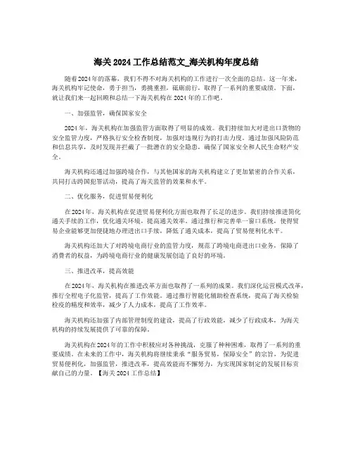 海关2024工作总结范文_海关机构年度总结
