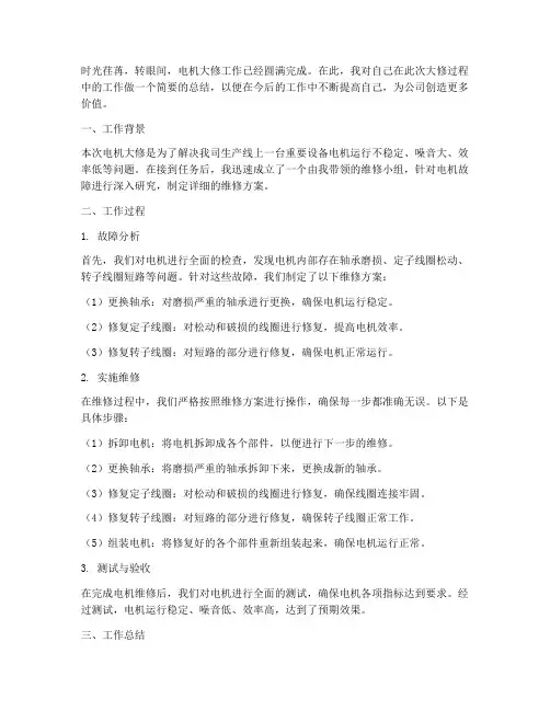 电机大修个人工作总结