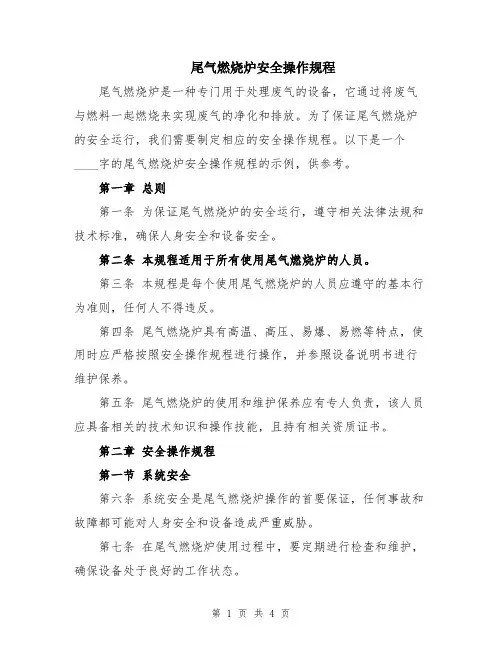 尾气燃烧炉安全操作规程