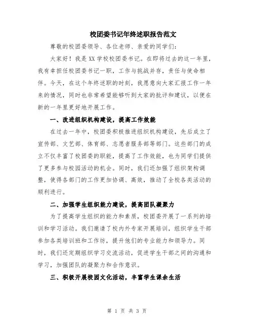 校团委书记年终述职报告范文