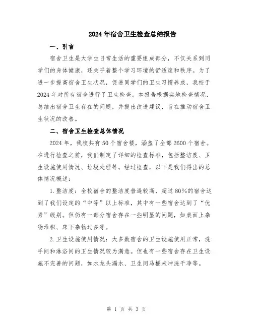 2024年宿舍卫生检查总结报告