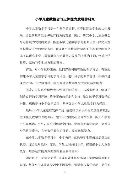 小学儿童数概念与运算能力发展的研究