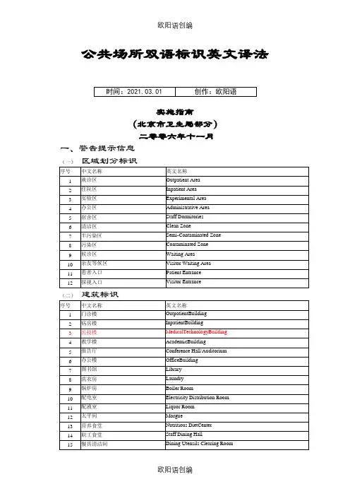 医院常用双语标识------卫生部版之欧阳语创编