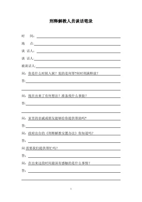 刑释安置帮教人员谈话笔录【范本模板】