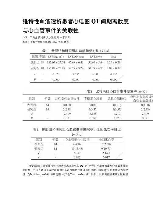 维持性血液透析患者心电图QT间期离散度与心血管事件的关联性