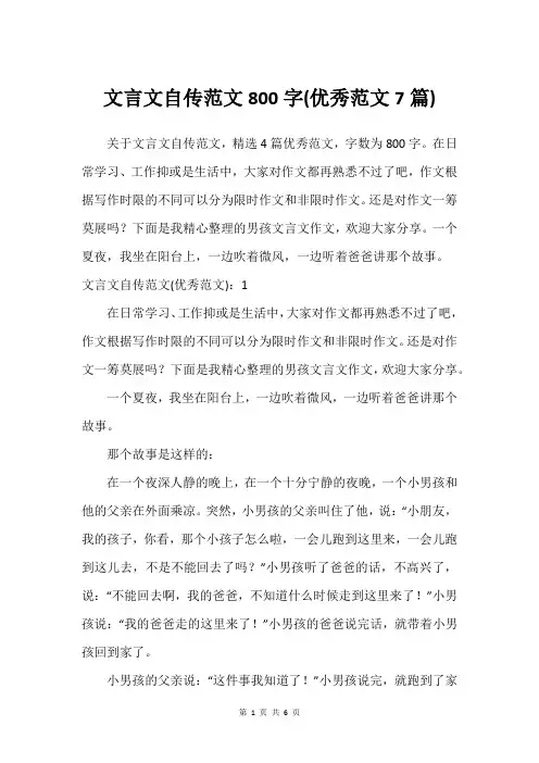 文言文自传范文800字(可用范文7篇)