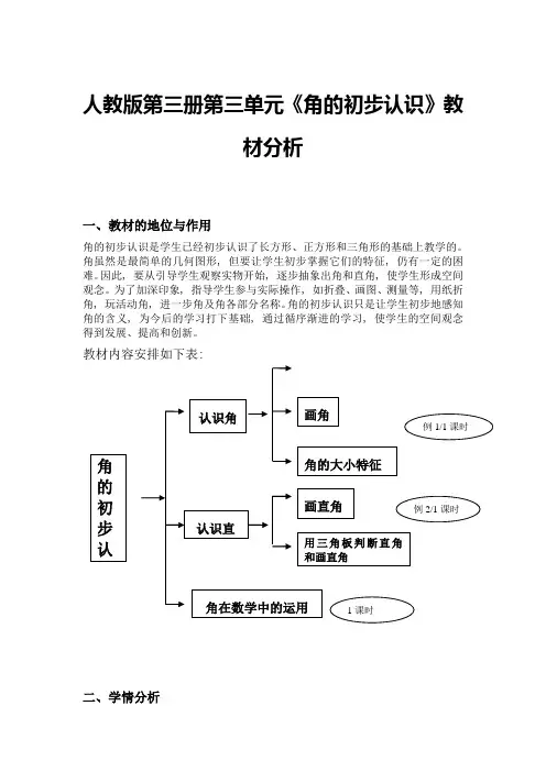 人教版第三册第三单元《角的初步认识》教材分析