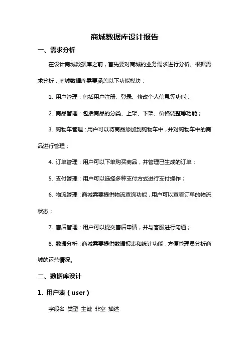 商城数据库设计报告