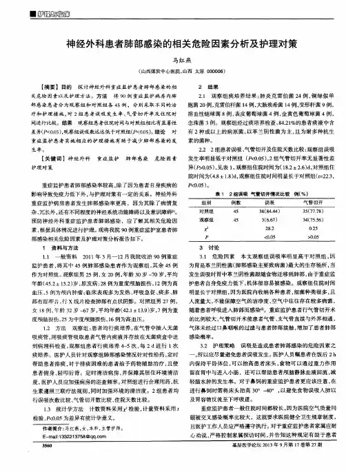 神经外科患者肺部感染的相关危险因素分析及护理对策