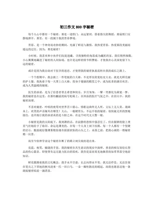初三作文800字秘密
