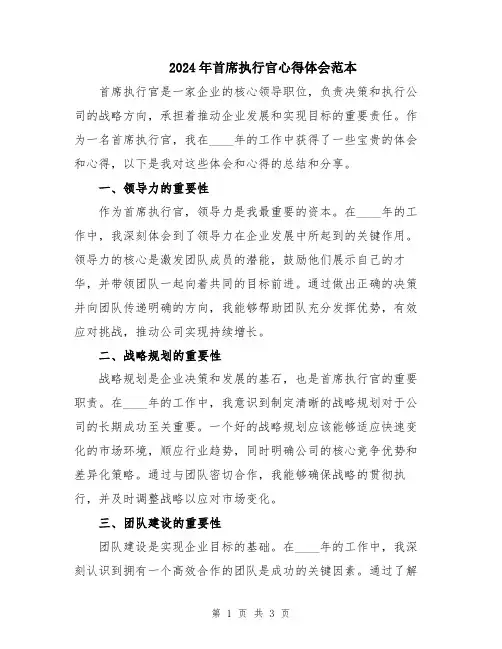 2024年首席执行官心得体会范本