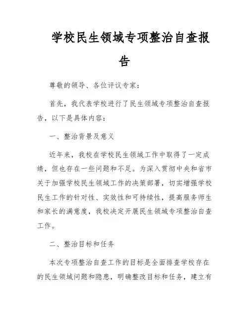 学校民生领域专项整治自查报告