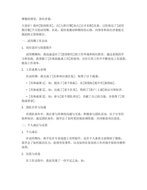 转正的答辩报告